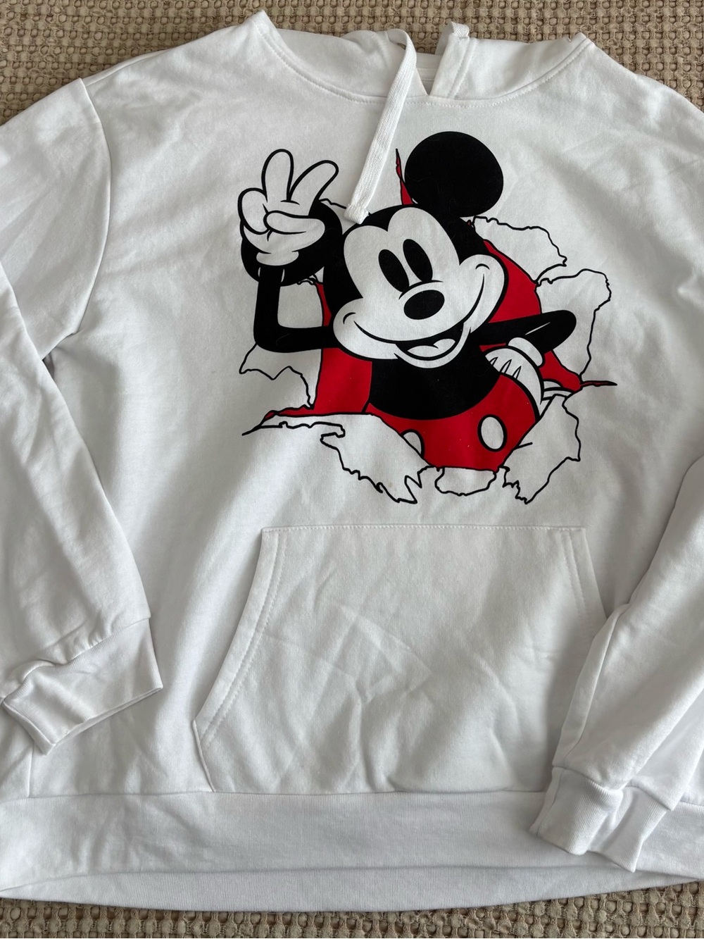 Disney White Hoodie with Black and Red Mickey Graphic